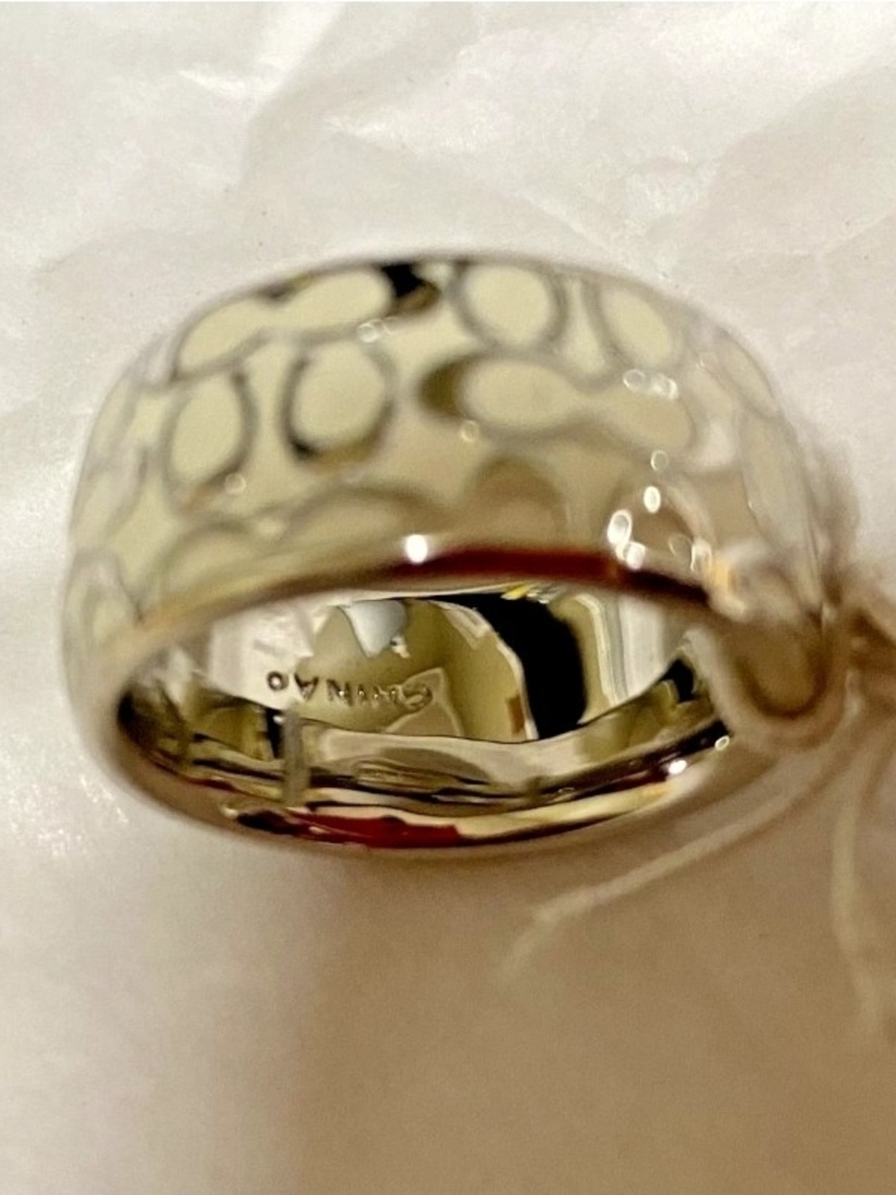 Coach Signature C Pattern Gold-Tone Dome Ring Size 6 With Box